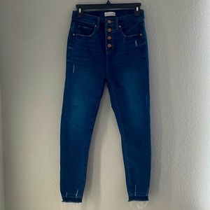 Loft High Waist Button Fly Raw Hem Skinny Jeans